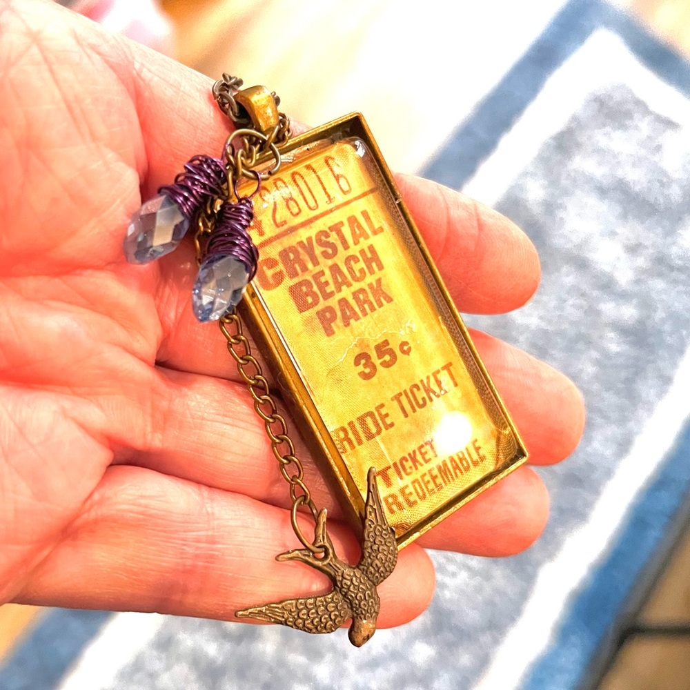 N241 Swallows return to San Juan Capistrano Gold Ticket Pendant Necklace